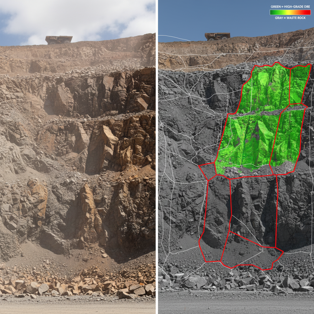 Autonomous drone scanning a blasted ore face to create a grade map